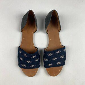 Madewell Thea Diamond Stitch Sandals Flats Navy Blue Fabric & Leather Size 8